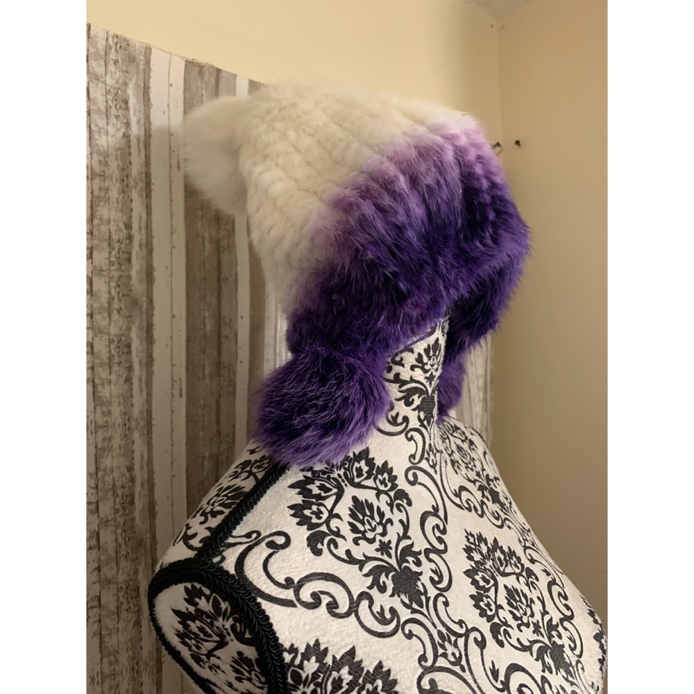 Purple and White synthetic fur hat